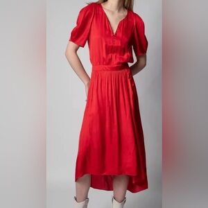 Zadig & Voltaire Ridge Satin High Low Red Dress sz L